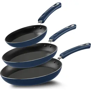 Nonstick Frying Pan Set - 3 Piece Induction Bottom - 8 Inches, 9.5 Inches and 11 Inches - (Midnight Blue-Black)