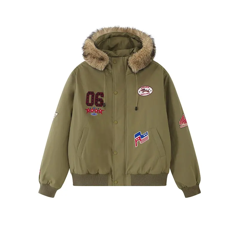 F426 Official Store Retro Hooded Fur-Collar Parka Padded Bomber