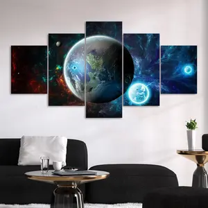 Earth & Cosmic Wonders Pattern Unframed Painting, 5 Counts Canvas Wall Art Poster, Hanging Wall Art Decor for Home Living Room Bedroom Office, Ornaments