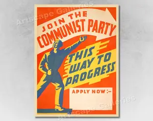 Join the Communist Party 1940s Vintage Style Political Poster