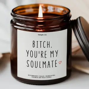 Best Friend Birthday Gift For Bestie, Funny Candles Gift Ideas For Her, Anniversary Gift, Bitch You're my Soulmate Candle, BFF Sister Gift