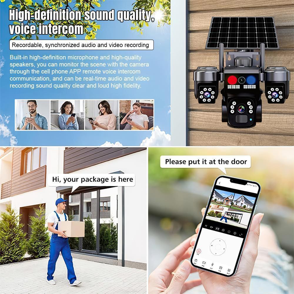 Solar Security Camera Outdoor 6MP, Triple Lens WiFi PTZ Camera, PIR Human Detection, Color Night Vision, Two-Way Audio, IP66 Waterproof,for Valentine’s Day Gift