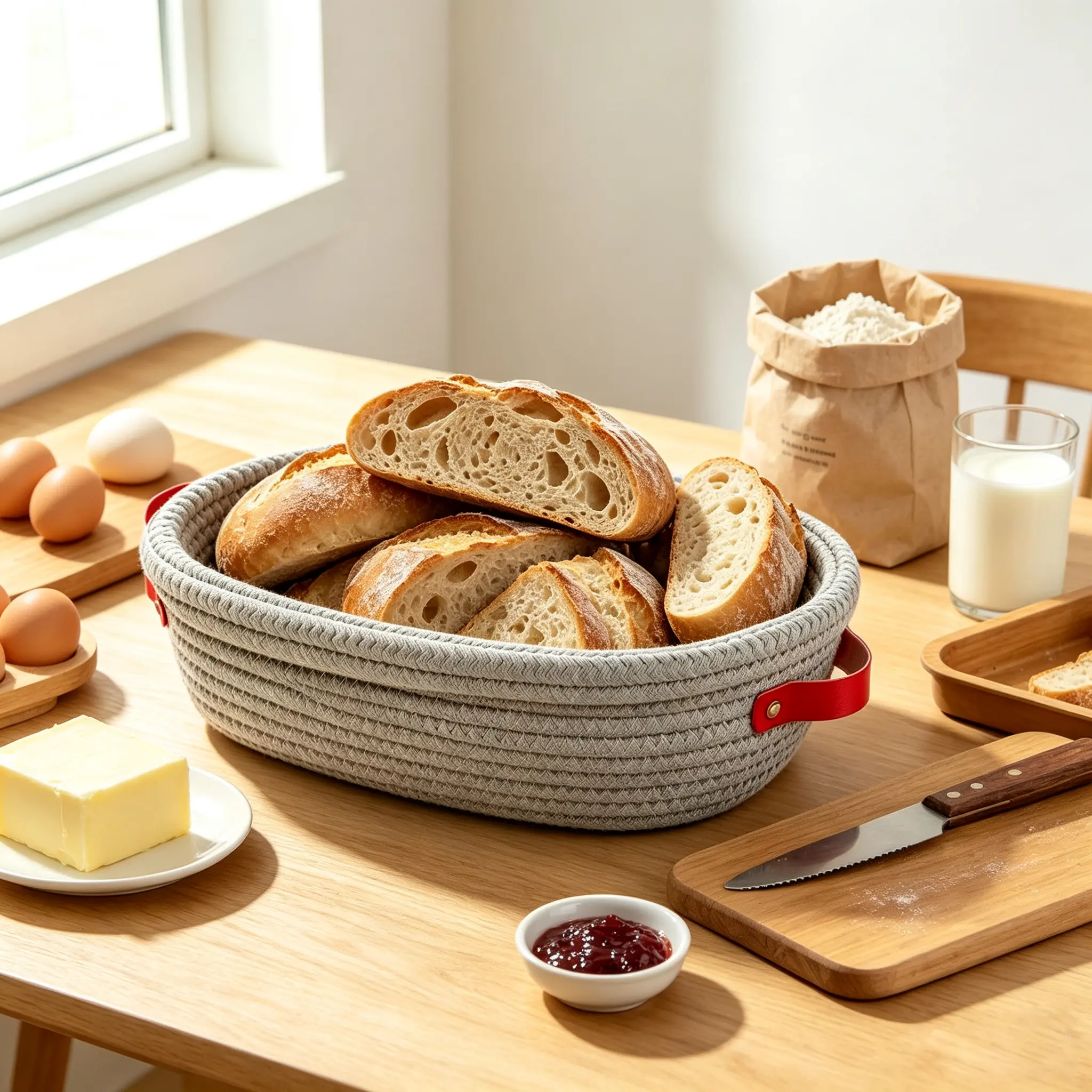 Cotton Rope Oval Banneton Bread Proofing Basket with Liners and Covers, Home Storage Shelf Basket for Artisan Sourdough Baking Supplies