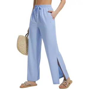 baleaf Women's Wide Leg Swim Pants UPF50+ Long Beach Pants High Waisted Lightweight Quick Dry Flowy Swim Capris with Pockets