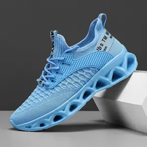 Breathable blue knitted women's running shoes with EVA midsole - shock-absorbing comfortable lace-up sneakers, suitable for outdoor sports, walking and casual wear, casual sneakers | fashion casual wear | light sneakers