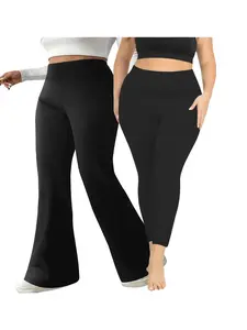 【Plus Size】 Solid High Waist Flare Leg Leggings & High Stretch Skinny Pants, Casual Comfy Trousers for Daily Wear, Women's Athleisure Style Bottoms for Summer, Solid Color Leggings