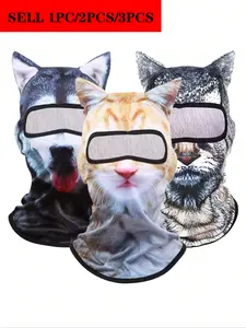 3pcs/2pcs/1pc 3D Animal Print Face Mask, Outdoor Funny Water Sports Hat Balaclava, Breathable Face Cover, Suitable For Daily Use, Travel, Hiking, Skiing Cat Ski Mask