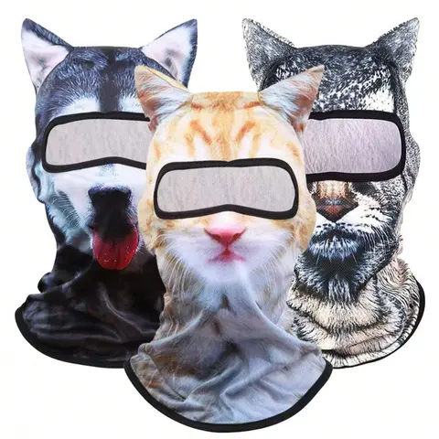 3pcs/2pcs/1pc 3D Animal Print Face Mask, Outdoor Funny Water Sports Hat Balaclava, Breathable Face Cover, Face Covering, Suitable For Daily Use, Travel, Hiking, Skiing Cat Ski Mask, Kitty Ski Mask
