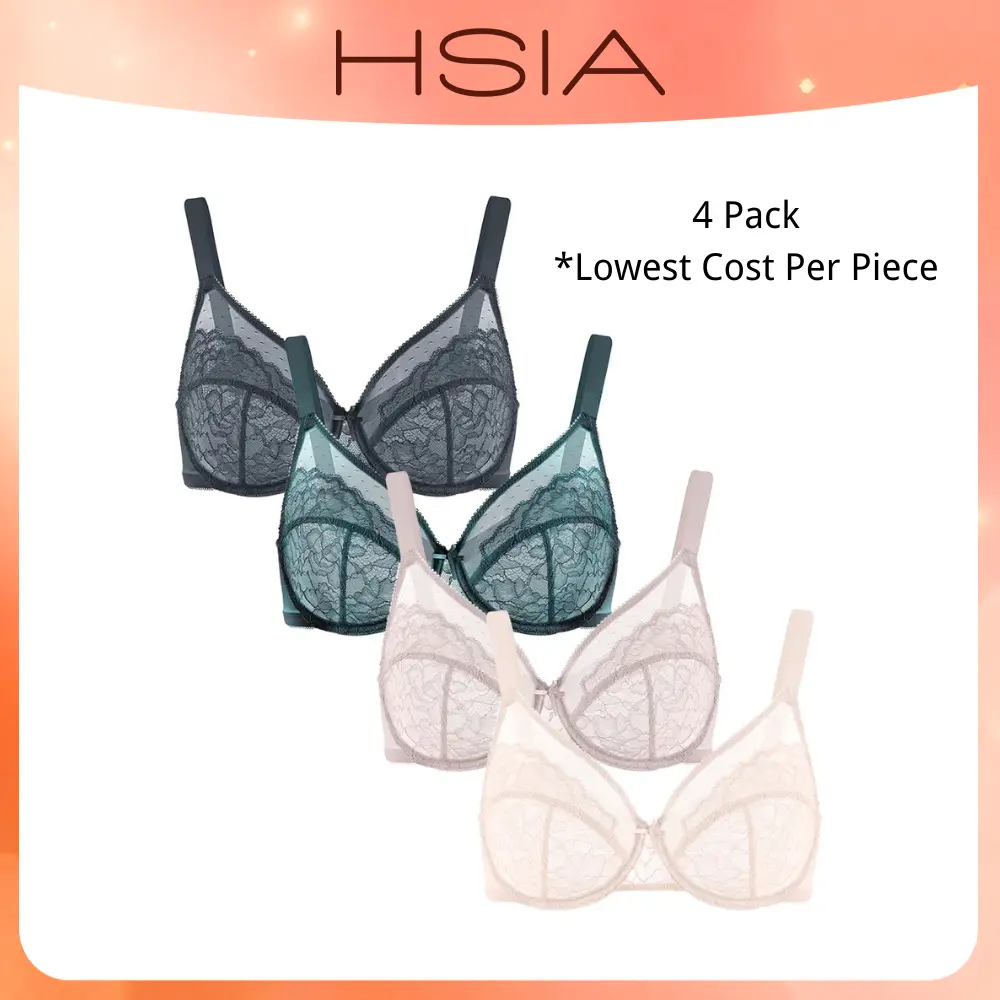 【4 Pack】HSIA Enchante Lace Bra Set Floral Lace Underwire PLus Size Full Coverage Bra Bundle 【4 Pack】HSIA Enchante Lace Bra Set Floral Lace Underwire PLus Size Full Coverage Bra Bundle