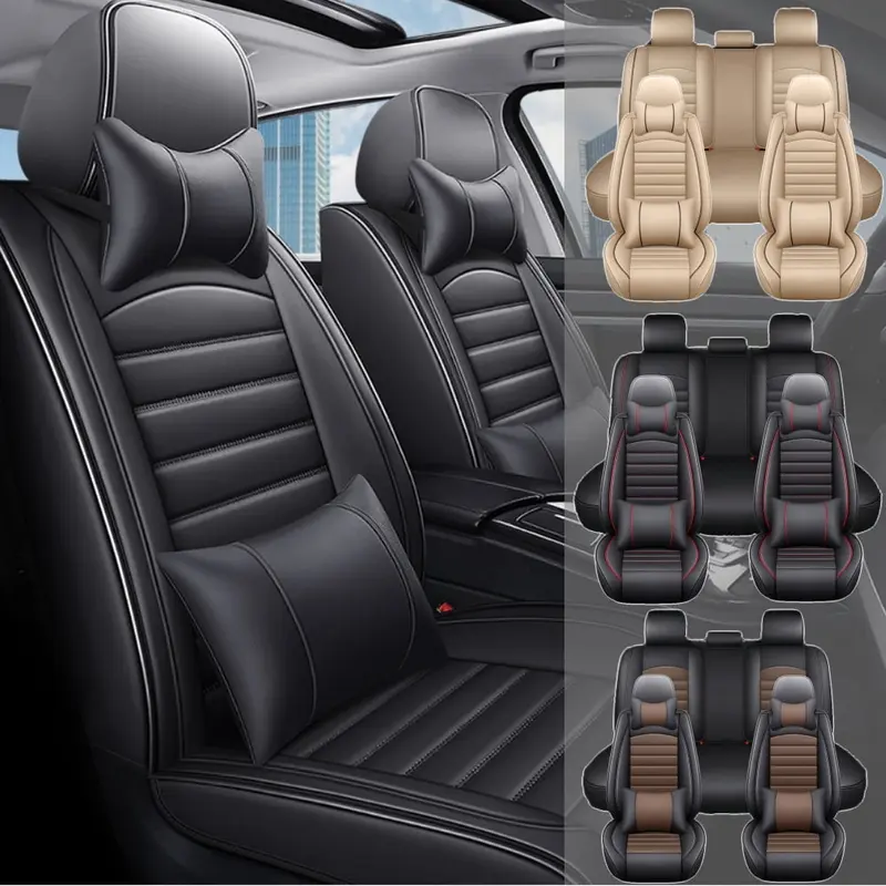 For Toyota Tacoma/ 4Runner/ RAV4 /Honda /Hyundai/Elantra/Tucson/Sonata/Accent Car Seat Covers Full Set,Nappa Leather Breathable Front Back Rear Seat Cushion,Car Seat Protector With Removable Headrest,Universal Fit For Most Cars