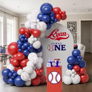 Baseball Balloon Arch Kit Navy, Red & White Garland with Baseball Print Balloons for 1st Birthday