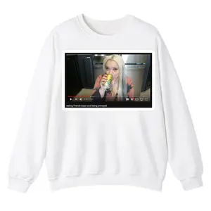 Trisha Paytas Eating French Toast Meme Sweatshirt, Funny YouTube Screenshot Graphic White Crewneck, Viral Internet Pop Culture Pullover