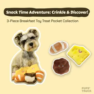 Morning Munchies Treat Pocket Toy Set - 3-Piece Breakfast Squeaker Toy Collection