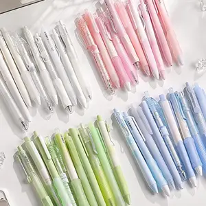 Gel Pen & Highlighter Set, 6 Counts/set Retractable Gel Pen & Highlighter Set, 0.5mm Black Ink Writing Pen, Stationery Supplies for School & Office, Rollerball Pen Set