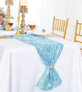 12"x108" Sequin Taffeta Table Runner - Baby Blue (1pc)