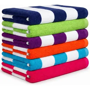 6 Pack Large 30x60 100% Cotton Beach & Pool Towels Bulk Cabana Stripe Quick Dry Bath Towel Set for Swim Beach Bathroom Hot Tub Yoga Hotel Airbnb Guests