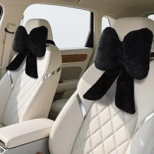 2 Pack Bow Car Headrest Pillows Plush Car Neck Pillows for Travel Driving Office Chair Head Support Cushions Also Cute Car Decor Accessories (Black)