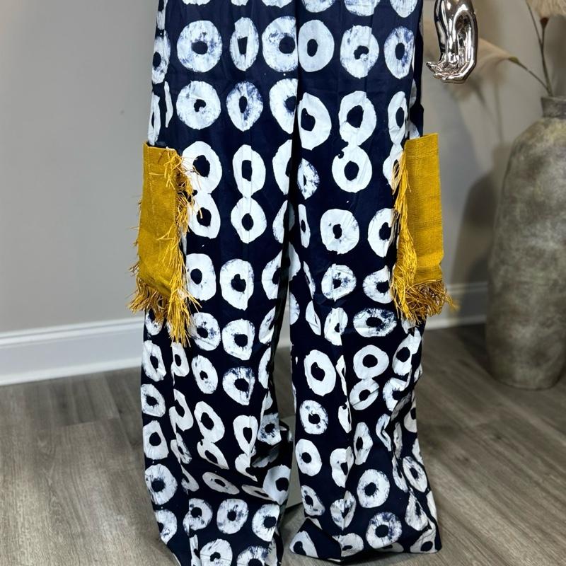 Àṣíkò Statement Wide-Leg Pants African Print Trousers with Fringe Pocket Detail for Stylish Outfits