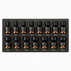 Crosstar 15-Piece Rotary Set, 3/8 Inch Drive Universal Impact Sockets (8-22mm), 6 Point Cr-Mo Steel, Eva Foam Storage, Flexible Design