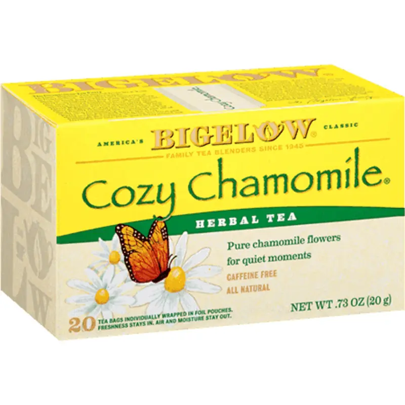 2x Bigelow Cozy Chamomile Herbal Tea Bags - Caffeine-Free, Relaxing Natural Infusion, Caffeine-Free Lifestyle, Soothing Floral Gourmet Wellness Drink for Nighttime Sleep, 20ct Bulk Pack for Pantry Kitchen (Hot/Iced Brew Compatible)