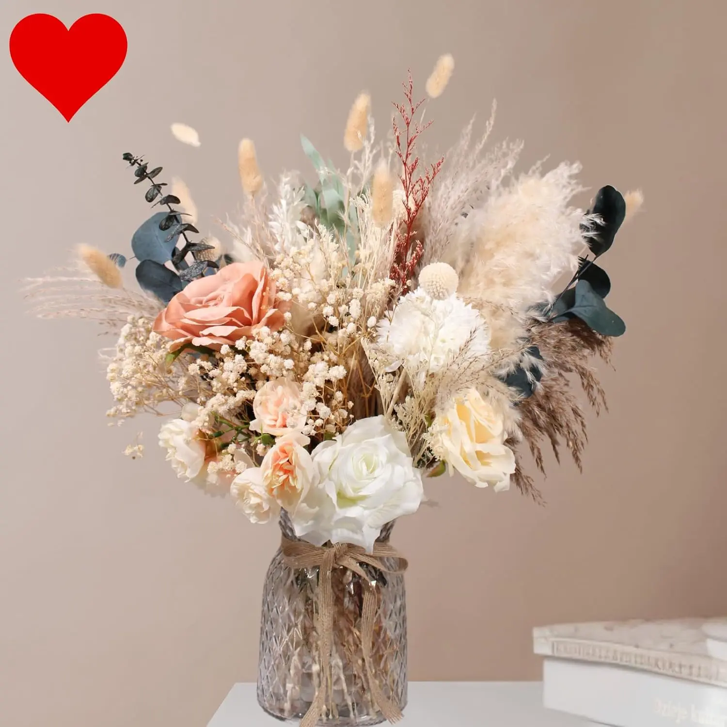 100pcs High-End Artificial Pampas Flower Decorative Set with Vase - Kitchen Table Centerpiece, Farmhouse Room Gift, Specialty Kitchen Decoration