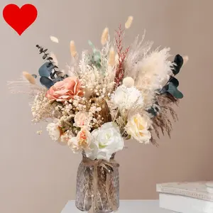 100pcs High End Artificial Flowers Dried Pampas Decor With Vase, Kitchen Island Decorations, Coffee Table Centerpiece Premium Decor