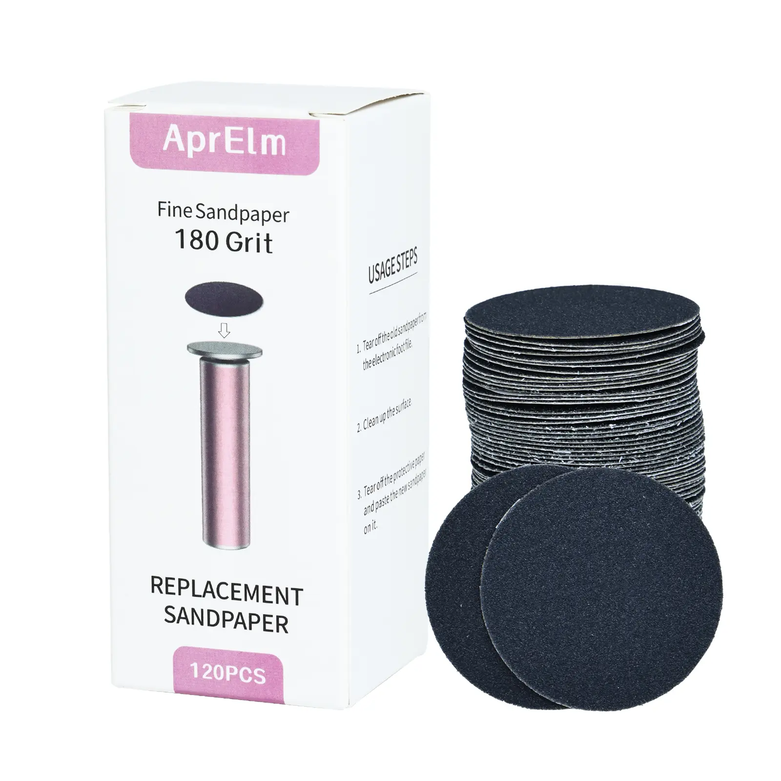 APRELM 120pcs Replaceable Sandpaper for Electric Foot Callus Remover, 80 Grit Coarse、120 Grit Medium、180 Grit Fine Sandpaper Refill Discs