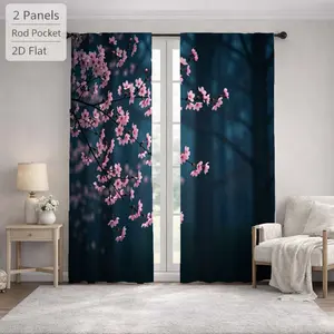 2Pcs Aesthetic Cherry Blossom Floral Pattern Sun Blocking Curtains Digital Printed Rod Pocket, Window Treatment For Bedroom Office Kitchen Living Room Study Home Decor