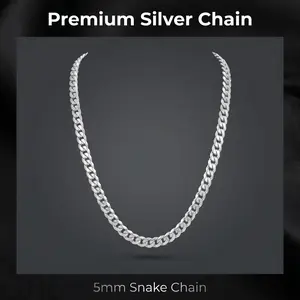 925 Silver Plated Herringbone Chain Necklace | 5MM Width, 19.69"/21.65"/23.62" Lengths, Tarnish-Resistant Hypoallergenic Flat Snake Chain, Unisex Everyday Jewelry Gift