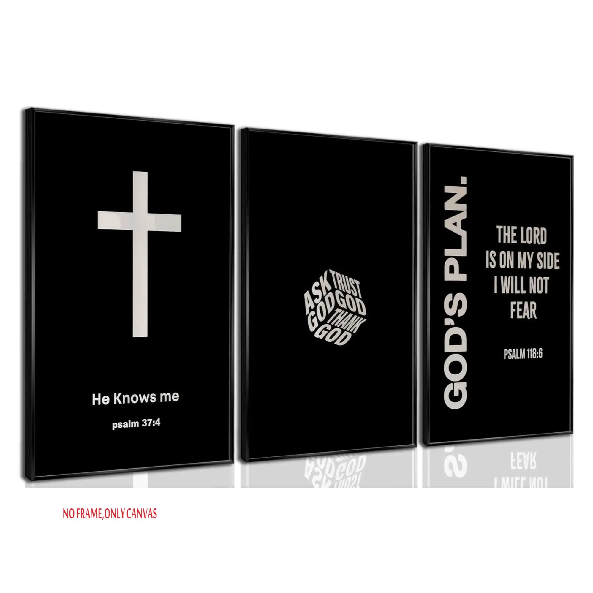 3-Piece Set, Christian Bible Canvas Wall Art, Unframed Wall Art, Modern Black-and-White Bible Verse Decorative Art, Inspirational Faith Cross Poster, Quote Prints, Suitable for decorating home, living rooms, bedrooms, Frameless