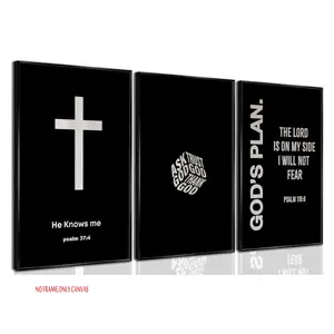 3-Piece Set, Christian Bible Canvas Wall Art; Modern Black-and-White Bible Verse Decorative Art; Inspirational Faith Cross Poster, Quote Prints; Suitable for decorating dining rooms, living rooms, prayer rooms, kitchens, churches, and bedrooms; Frameless