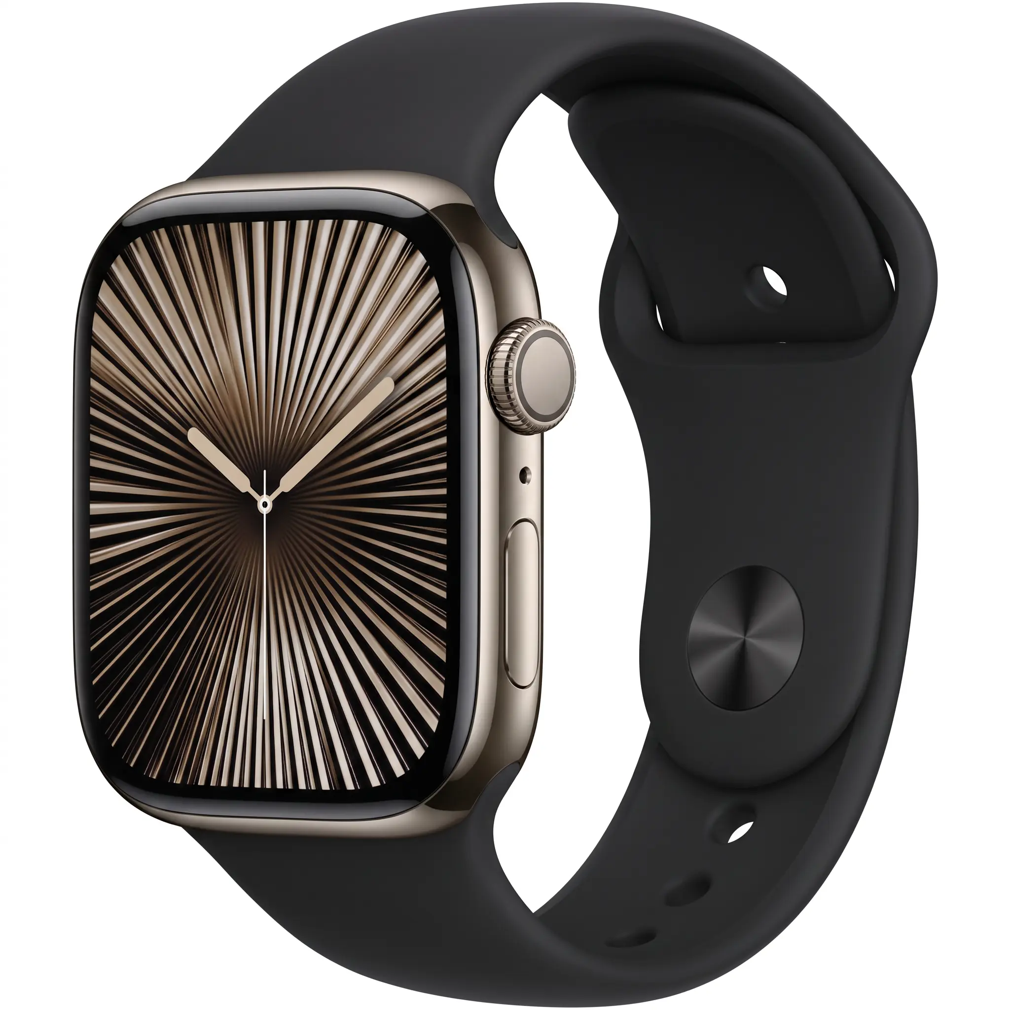 Refurbished Apple Watch Series 10 42mm (GPS + Cellular) Natural Titanium with Medium/Large Black Sport Band - Excellent