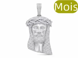 ①①SPACEICE GRA Certified Moissan Jesus Pendant Necklace - Solid metal Base VVS1 D Color Iced Out Tennis Chain Hip Hop Jewelry for Men