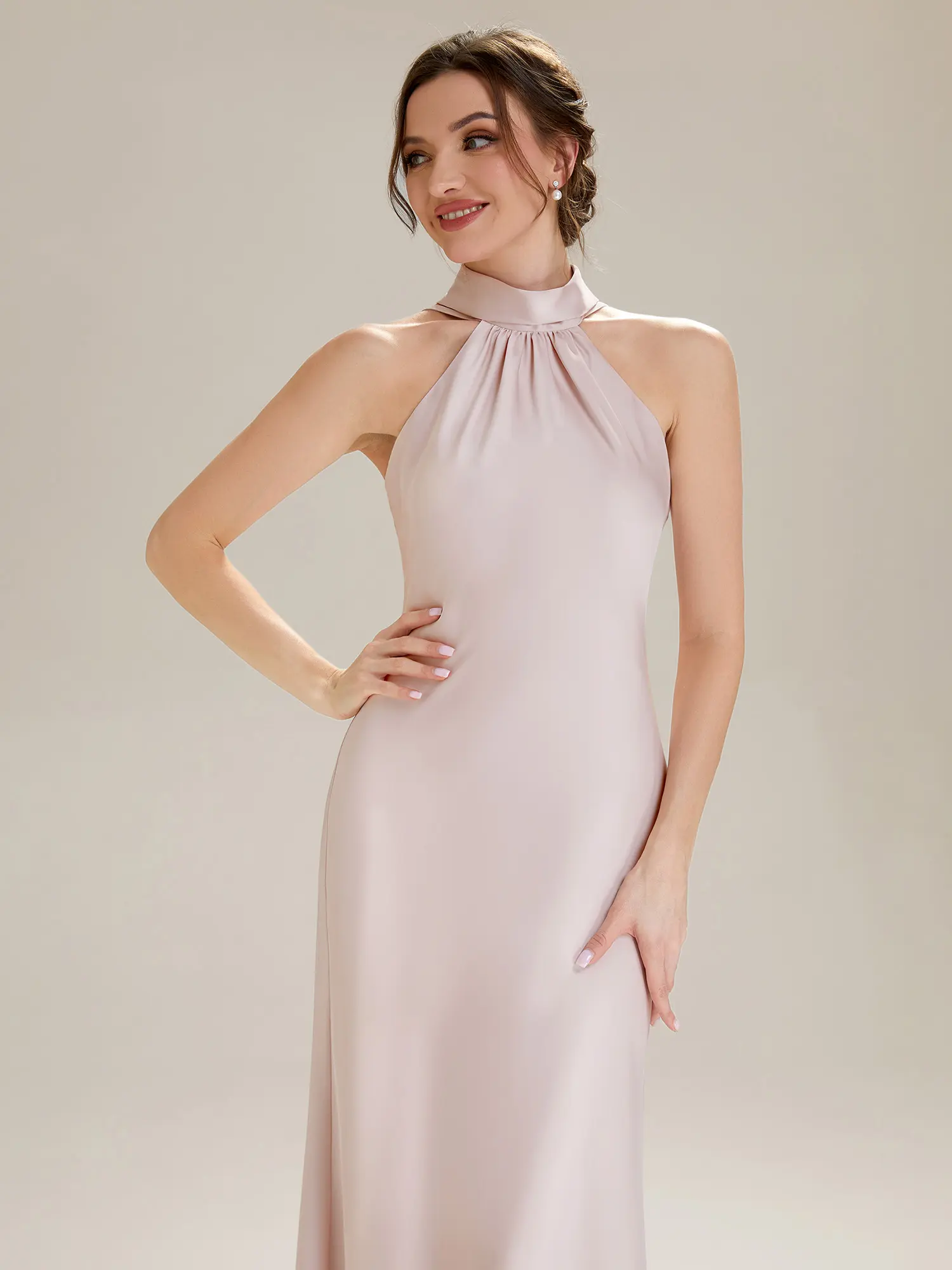 Ever-Pretty 2026 New Trend Satin Halter Neck Sleeveless Mermaid Bridesmaid  Dress with Flowing Ribbons and Back Zipper for Wedding Party ES02707 -  TikTok Shop