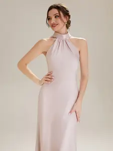 Ever-Pretty 2026 New Trend Satin Halter Neck Sleeveless Mermaid Bridesmaid Dress with Flowing Ribbons and Back Zipper for Wedding Party ES02707