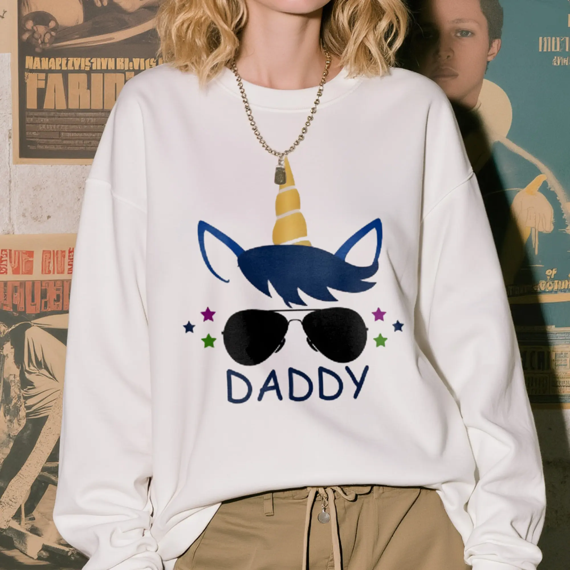 Women's Pullover Sweatshirt with 3D Unicorn Print, Casual Long Sleeve Crewneck Top in All-Season Polyester Fabric, Fitted, Comfortable, Longsleeves, Women's Clothes, Round Neck, Easter, Digital Print, 3D Patterns, Athletic