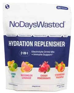 No Days Wasted Daily Hydration Replenisher - Electrolyte Drink Mix with Natural Pink Himlayan Salt & Immune Support - 24 Packets of Healthcare Lemon