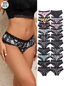 20-Pack Women's Underwear Set, Comfortable Breathable Design, Fashion Color Block Print Style, High-Quality Soft Fabric, Perfect Daily Wear