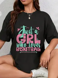 100% Cotton Unisex Just A Girl Who Loves Basketball Gift Round Neck Short Sleeve T-Shirt Women's Men Graphic Tee