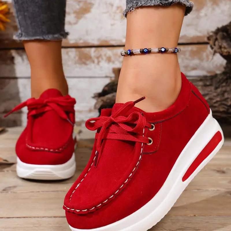 Women's Fashion Lace-Up Thick Sole Sneakers, Thick Soled Trainers, Breathable Comfortable Casual Running Shoes, Trendy Versatile Large Head Design