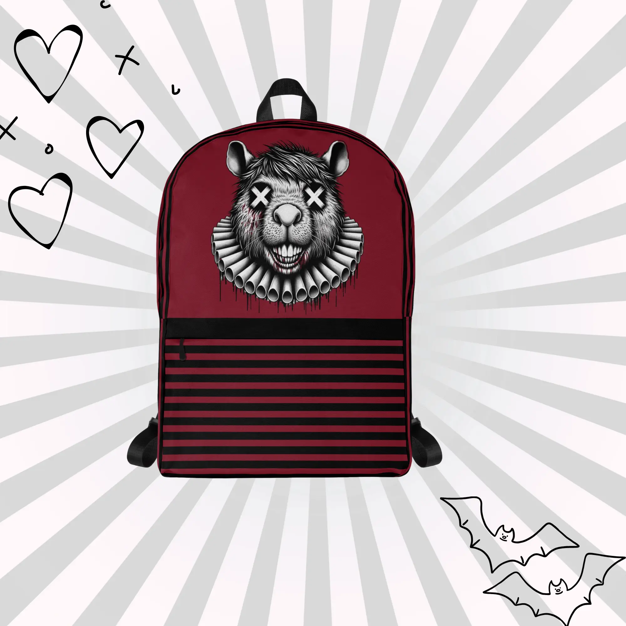 DreamSage Dark Red Gothic Capybara Backpack 100% Polyester 4 Gallons Capacity Water-resistant with Laptop Compartment