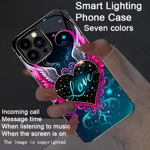 Love Wings Colorful Intelligent Sound-Activated Luminous Phone Case for iPhone 16/15/14/13/12/11 Pro Max/Plus/Pro - Luminous technology, elegant daytime design, enhanced nighttime visibility.