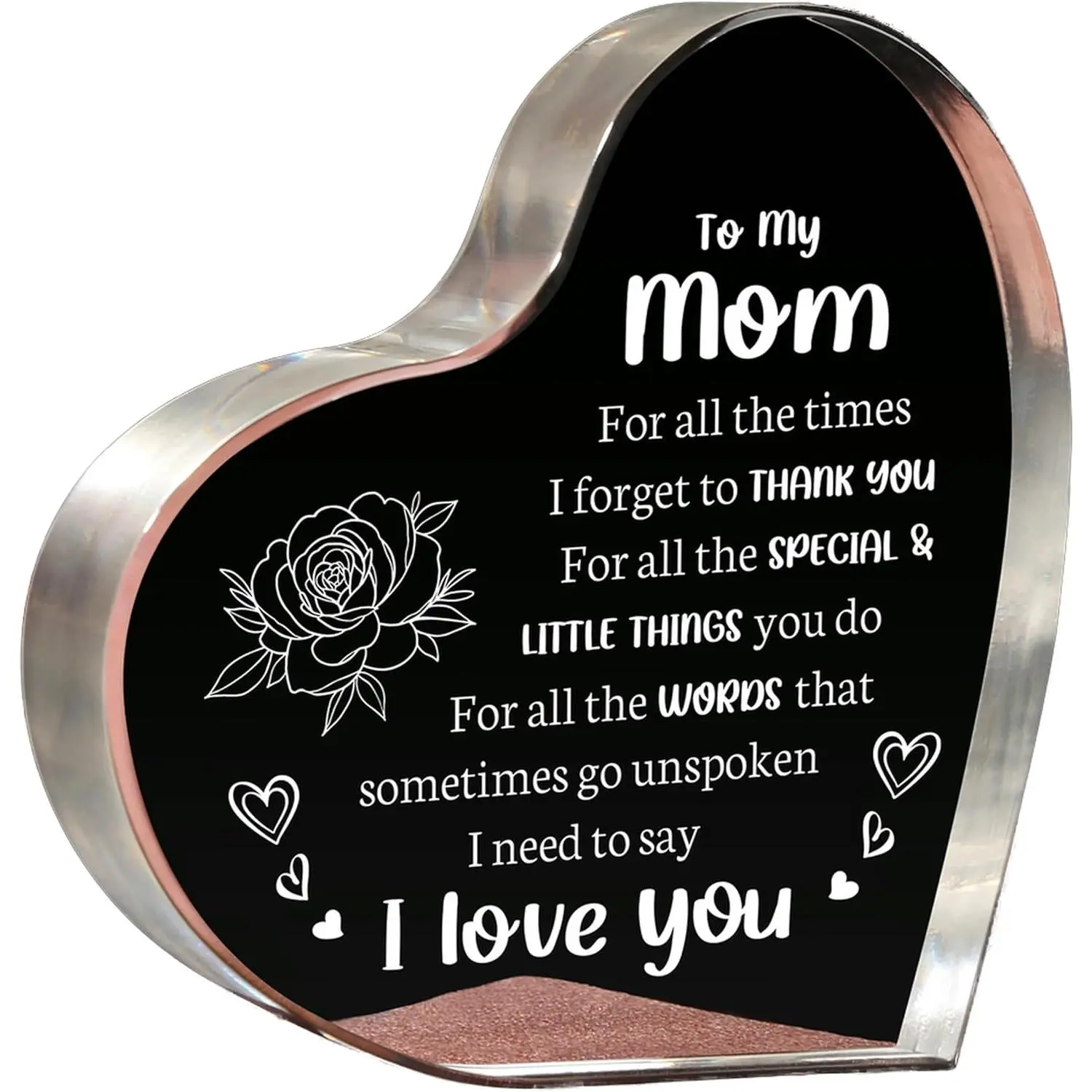 Heart Shaped Acrylic Block, Flower & Letter Pattern Decorative Ornament, Inspirational Creative Gift for Mom