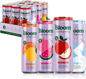 Bloom Nutrition Sparkling Energy Drink Apple Crisp/Glacier Crush 12oz 12Pk