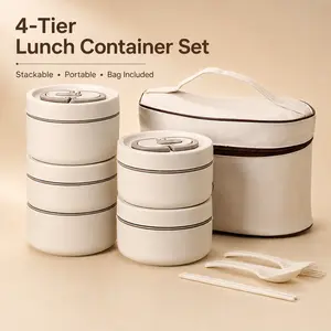 4-Tier Insulated Lunch Container Set with Bag, Stackable Stainless Steel Food Containers for Work & Travel