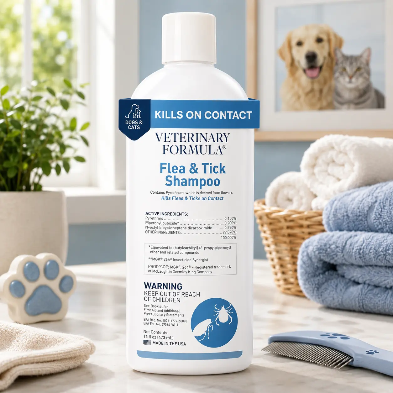 Veterinary Formula Flea & Tick Shampoo for Dogs and Cats, 16 oz