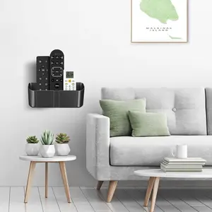 suptek Remote Control Holder Wall Mount，Hole-Free TV Remote Holder for 3 or 4 Remotes, Black, Quantity 1, S4B
