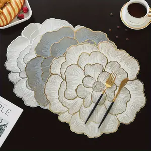 10pcs Hotel Restaurant Placemats, PVC Table Mats, Silver Color Heat Insulating Pads, Protect Desk, Wedding Christmas Party Decor