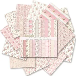 Floral Scrapbook Paper,  Floral Garden Craft Sheets, 24 Pages/24  Designs Double-Sided Origami Art Supplies, Pink Scrapbook Materials for DIY Cards, Journals, Album Decor, 12"x12" Inch