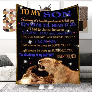 Lion Pattern To My Son Letter Blanket, 1 Count Soft and Comfortable Air-conditioned Room Throw, Warm Nap Blanket for Home, Office, Outdoor Camping